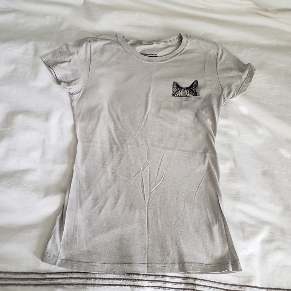 Designs by Humans Pocket Cat Tee/T-Shirt, M/L